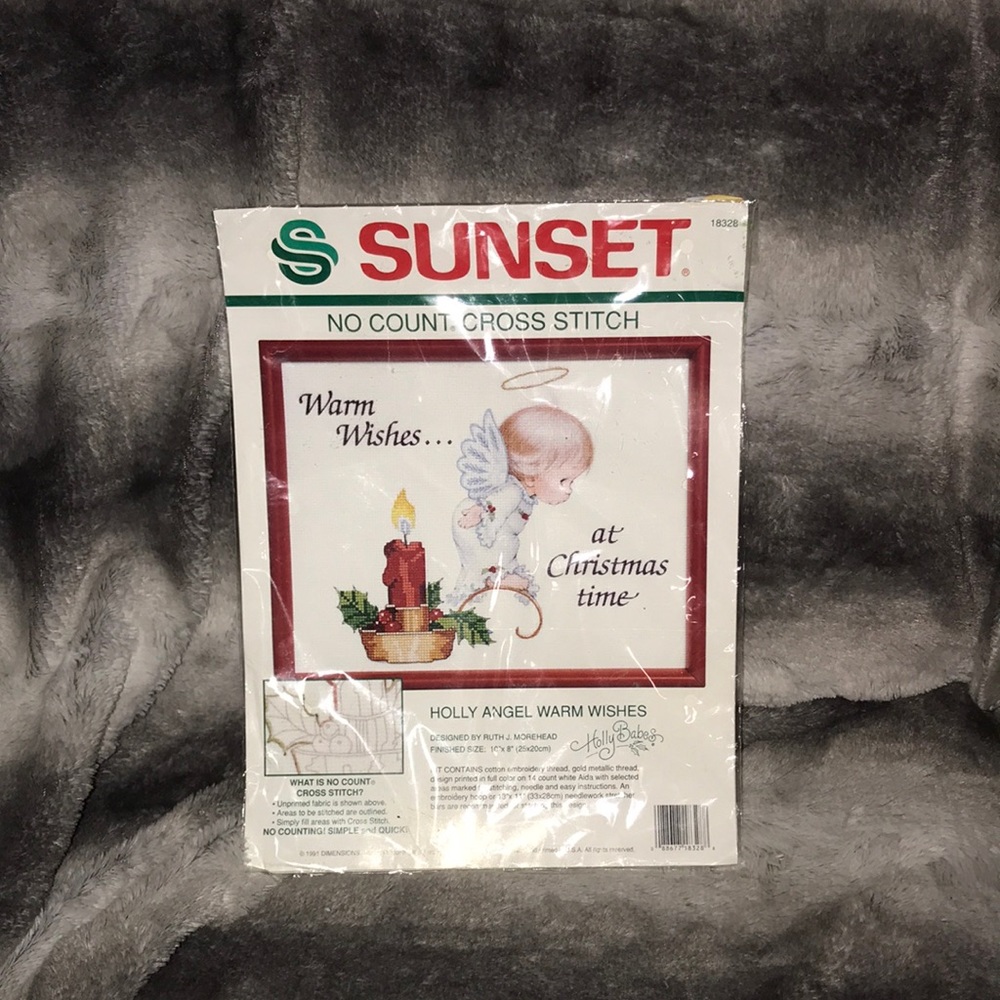 Sunset 18328 No count cross stitch Holly Angel Warm Wishes kit Vintage New